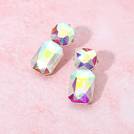 Round Rectangle Stone Cluster Evening Earrings