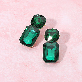 Round Rectangle Stone Cluster Evening Earrings