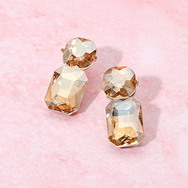 Round Rectangle Stone Cluster Evening Earrings