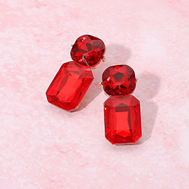 Round Rectangle Stone Cluster Evening Earrings