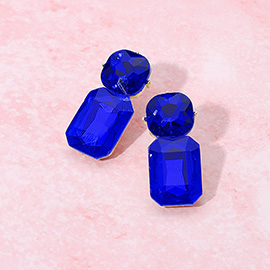 Round Rectangle Stone Cluster Evening Earrings