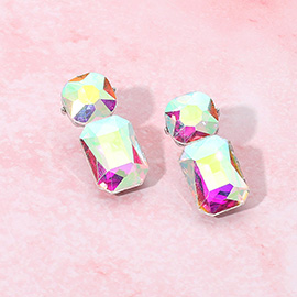 Round Rectangle Stone Cluster Evening Earrings