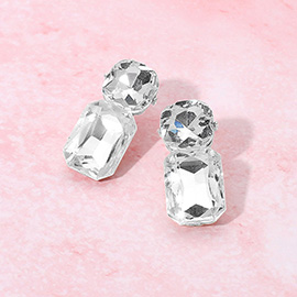 Round Rectangle Stone Cluster Evening Earrings