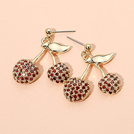 14K Gold Plated CZ Stone Paved Cherry Dangle Earrings