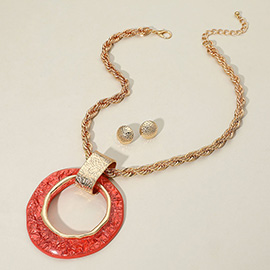 Resin Abstract Ring Pendant Rope Chain Statement Necklace