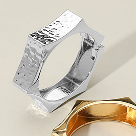 Hammered Metal Geometric Spike Hinged Bangle Bracelet