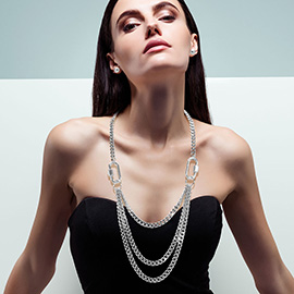 Triple Layered Detailed Metal Chain Necklace