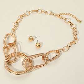 Abstract Metal Ring Linked Chain Necklace