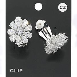 Flower CZ Stone Evening Clip On Earrings