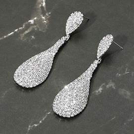 Rhinestone Paved Long Teardrop Dangle Evening Earrings
