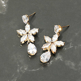 Flower Teardrop CZ Stone Drop Dangle Evening Earrings