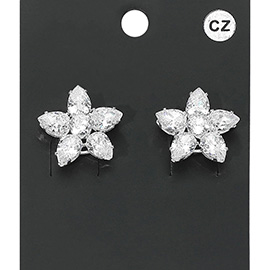 Flower CZ Stone Cluster Stud Evening Earrings