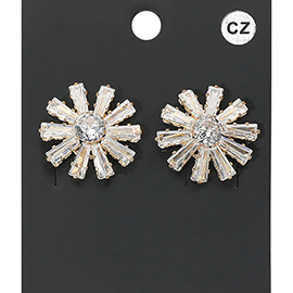 Flower CZ Stone Stud Evening Earrings