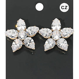 Flower CZ Stone Cluster Evening Earrings