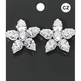 Flower CZ Stone Cluster Evening Earrings