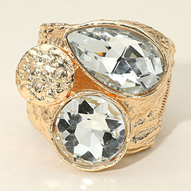 Bold Faceted Teardrop Round Stone Wide Hinged Bangle Bracelet