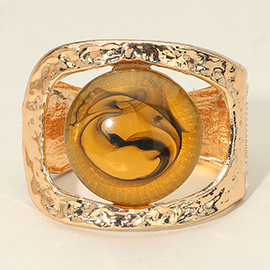 Bold Swirl Resin Stone Hammered Metal Hinged Bangle Bracelet
