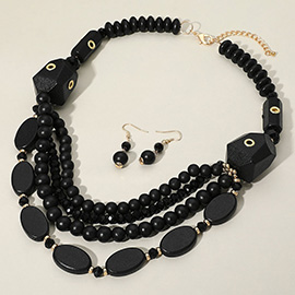 Bold Multi Layered Wood Beaded Statement Necklace