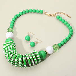 Chunky Resin Stripe Beaded Necklace
