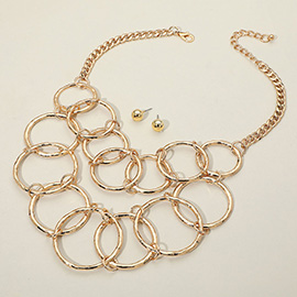 Hammered Metal Open Ring Link Statement Necklace
