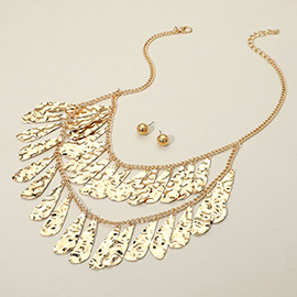 Hammered Metal Teardrop Plate Layered Statement Necklace