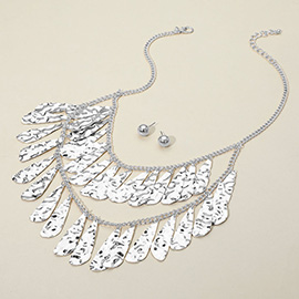 Hammered Metal Teardrop Plate Layered Statement Necklace