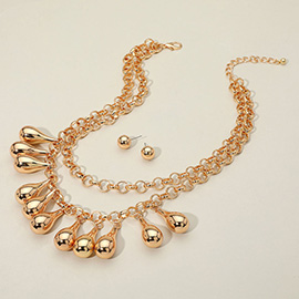 Chunky Metal Teardrop Ball Layered Statement Necklace