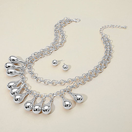 Chunky Metal Teardrop Ball Layered Statement Necklace
