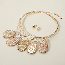 Metal Wire Wrapped Teardrop Collar Statement Necklace