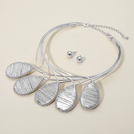 Metal Wire Wrapped Teardrop Collar Statement Necklace