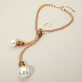 Oversize Pearl Tip Drop Mesh Chain Lariat Necklace