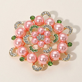 Round Crystal Pearl Flower Pin Brooch
