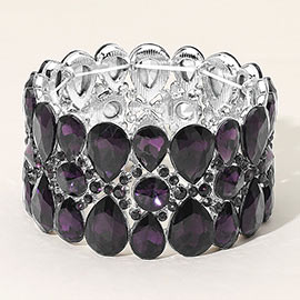 Pear Crystal Floral Rhinestone Stretch Evening Bracelet