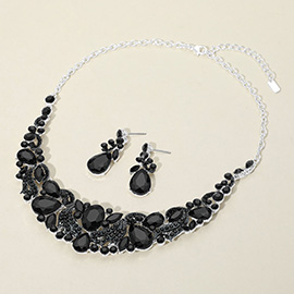 Teardrop Marquise Stone Cluster Embellished Collar Evening Necklace