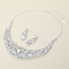 Teardrop Marquise Stone Cluster Embellished Collar Evening Necklace