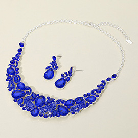 Teardrop Marquise Stone Cluster Embellished Collar Evening Necklace