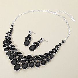 Teardrop Marquise Stone Cluster Embellished Evening Necklace