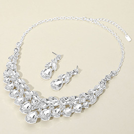 Teardrop Marquise Stone Cluster Embellished Evening Necklace