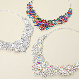 Flower Stone Cluster Embellished Evening Necklace