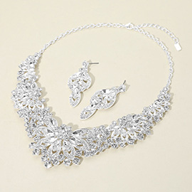 Flower Stone Cluster Embellished Evening Necklace