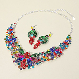 Flower Stone Cluster Embellished Evening Necklace