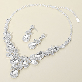 Teardrop Stone Cluster Embellished Evening Necklace