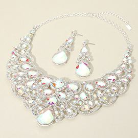 Teardrop Stone Cluster Embellished Collar Evening Necklace
