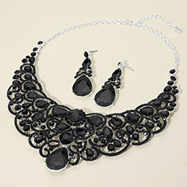 Teardrop Stone Cluster Embellished Collar Evening Necklace