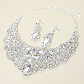 Teardrop Stone Cluster Embellished Collar Evening Necklace