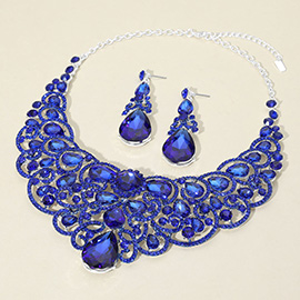 Teardrop Stone Cluster Embellished Collar Evening Necklace