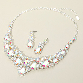 Teardrop Stone Cluster Embellished Collar Evening Necklace