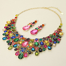Teardrop Stone Cluster Embellished Statement Evening Necklace