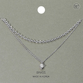 Stone Cluster Pendant Layered Chain Necklace