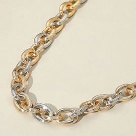 Two Tone Textured Metal Chunky Chain Necklace
